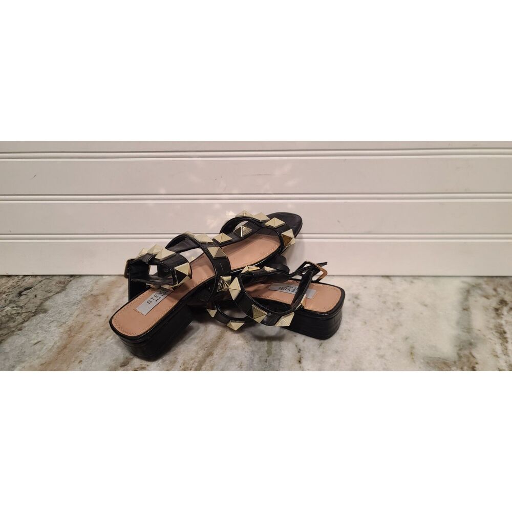 Steven New York Hays Black Strappy Pyramid Stud Slide Sandals Size 5.5 NEW